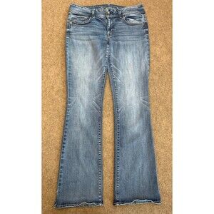 American Eagle Jeans Womens 10 Kick Bootcut Low Rise Stretch Whiskered Denim